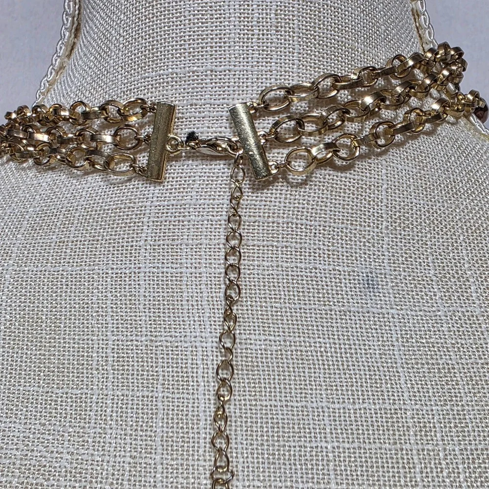 Triple Strand Gold Tone Black Faceted Bead Choker Necklace Women Fashion Jewelry